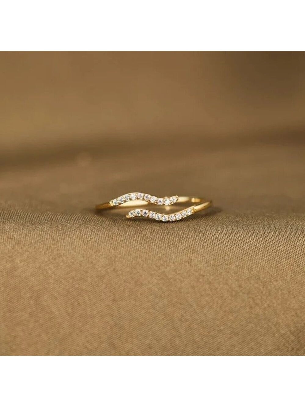 18K Gold Plated Sterling Silver Wave Ring | Zircon Band | Minimal Gold Ring
